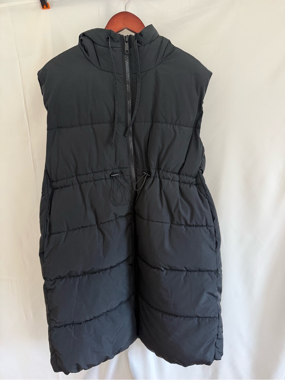 Maternity Black Hooded Long Puffer Vest